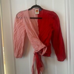 Farm Rio Pink and Red Wrap Top